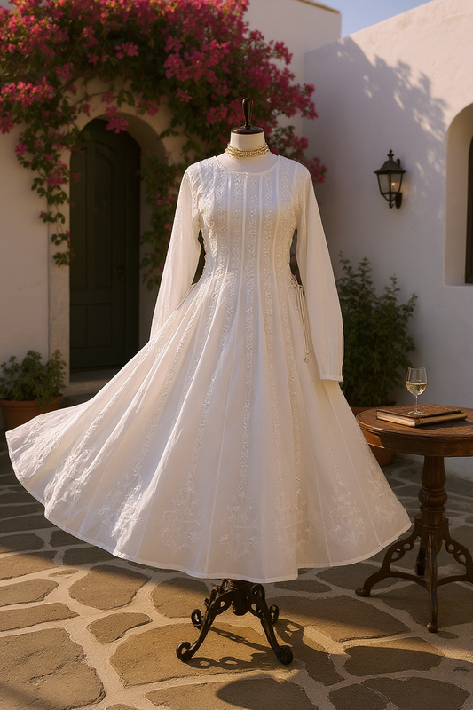 ShaSumz Chikankari Anarkali cotton dress with full flare