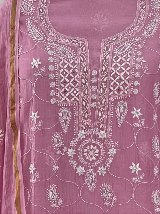 Close Up ShaSumz Rose Pink Mul Chanderi Suit