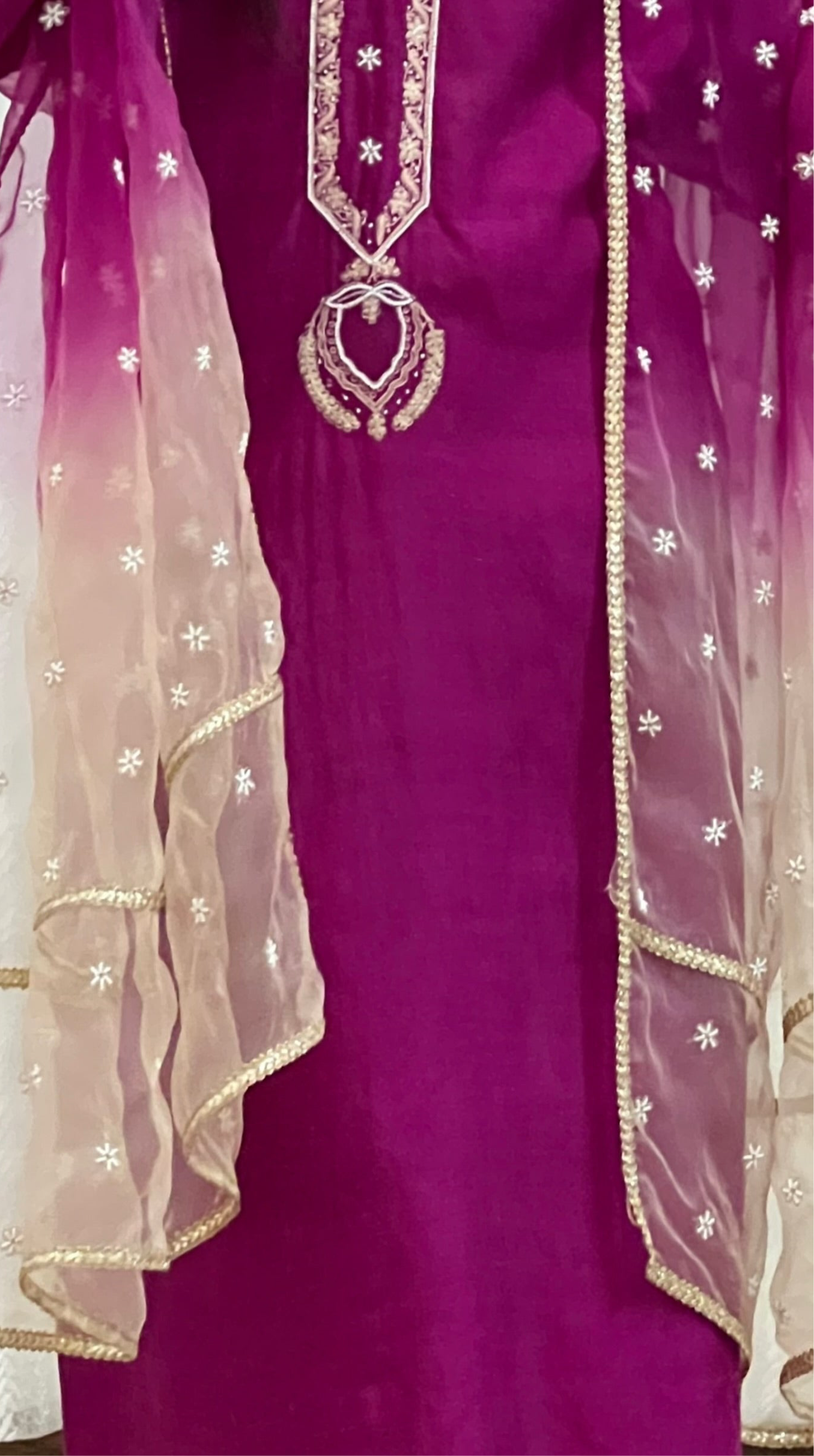 Fuchsia Rose Pure Silk Suit with Chikankari & Embellishments