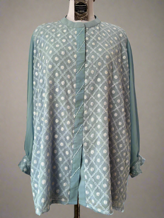 Powder Blue Shirt with Chikankari