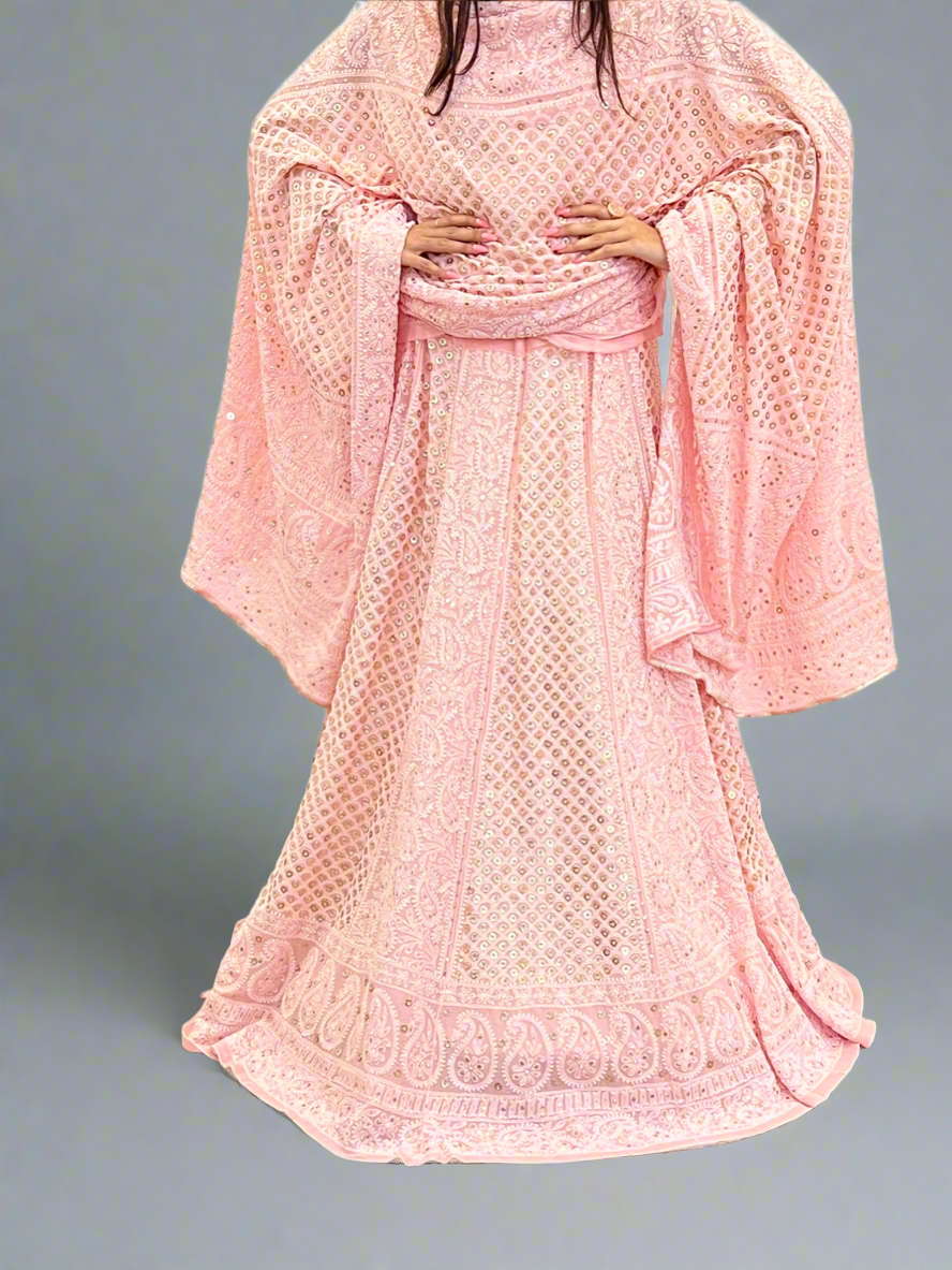 Pink Chikankari & Mukaish Lehenga Set