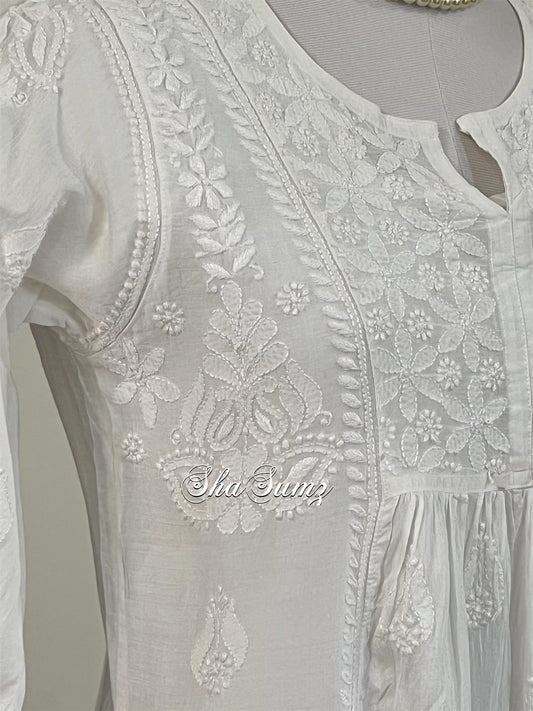 White Chanderi Kurti with Chikankari