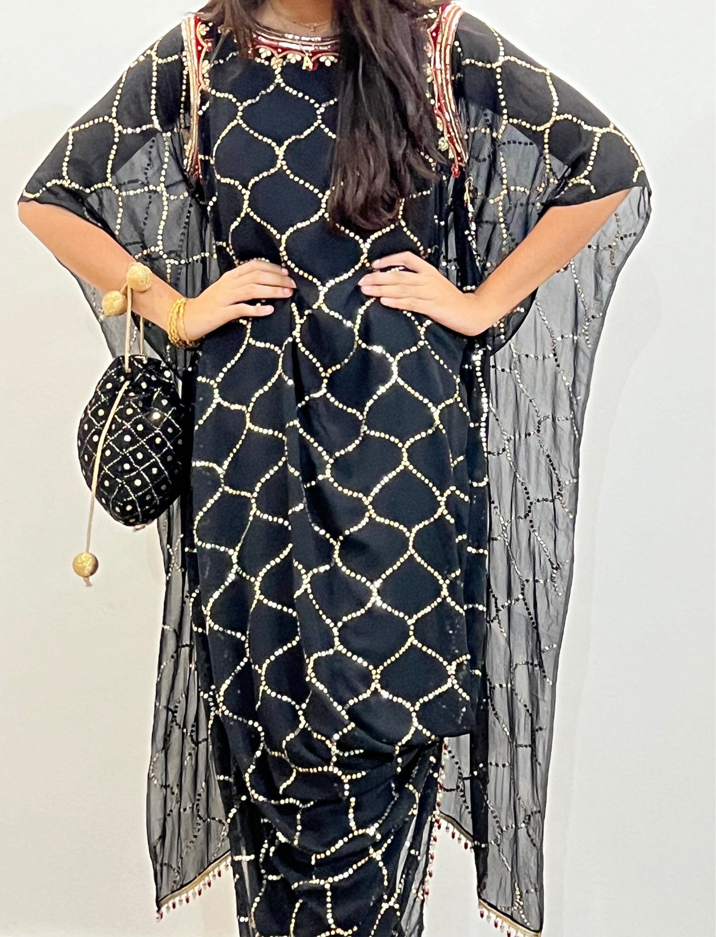 Black Kaftan with Mukaish & Zardozi