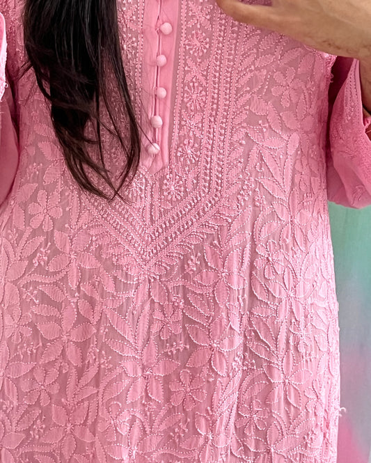 Rose Pink Chikankari Kurti