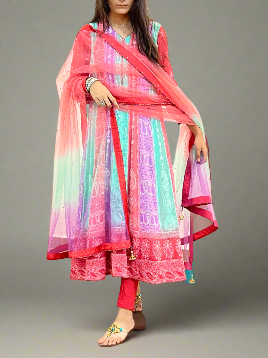 Multi Colour Chikankari Anarkali
