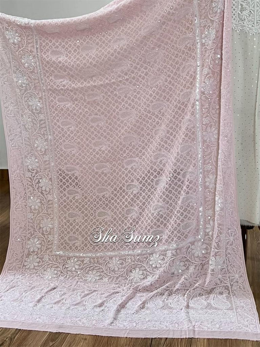 Pastel Pink Chikankari & Embellishments Dupatta