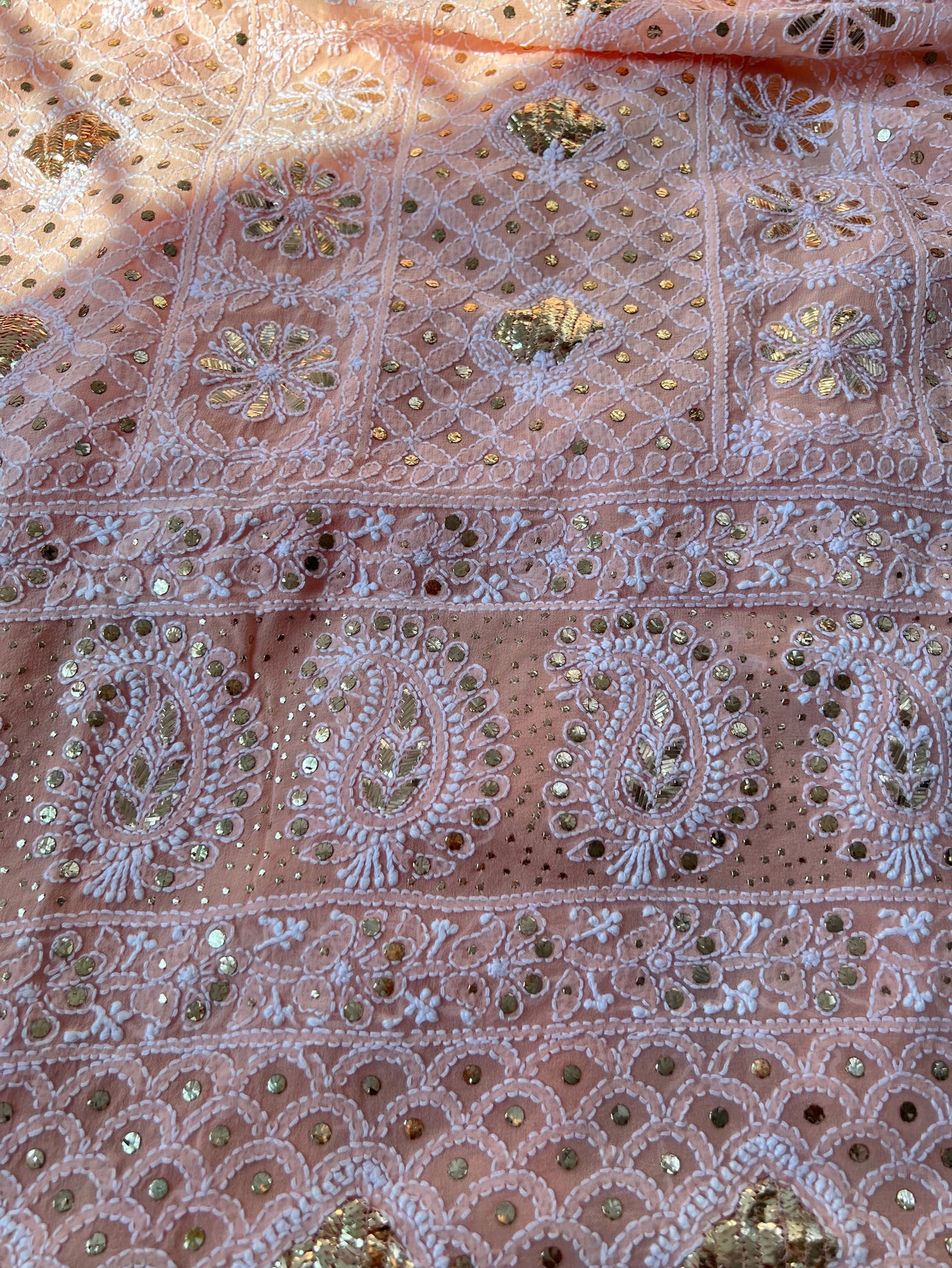 Peach Chikankari & Mukaish Suit