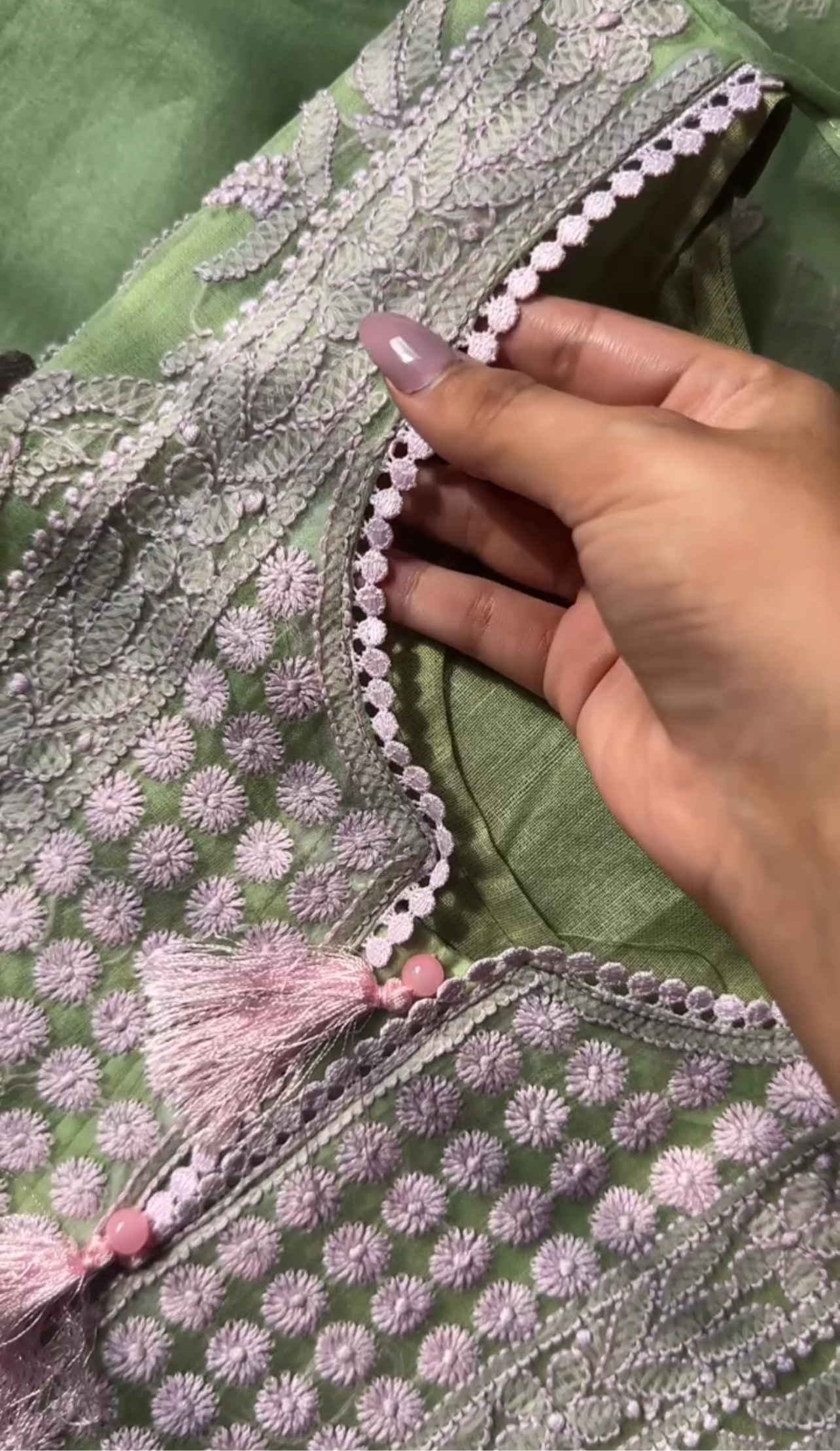 Apple Green Organza Chikan Suit