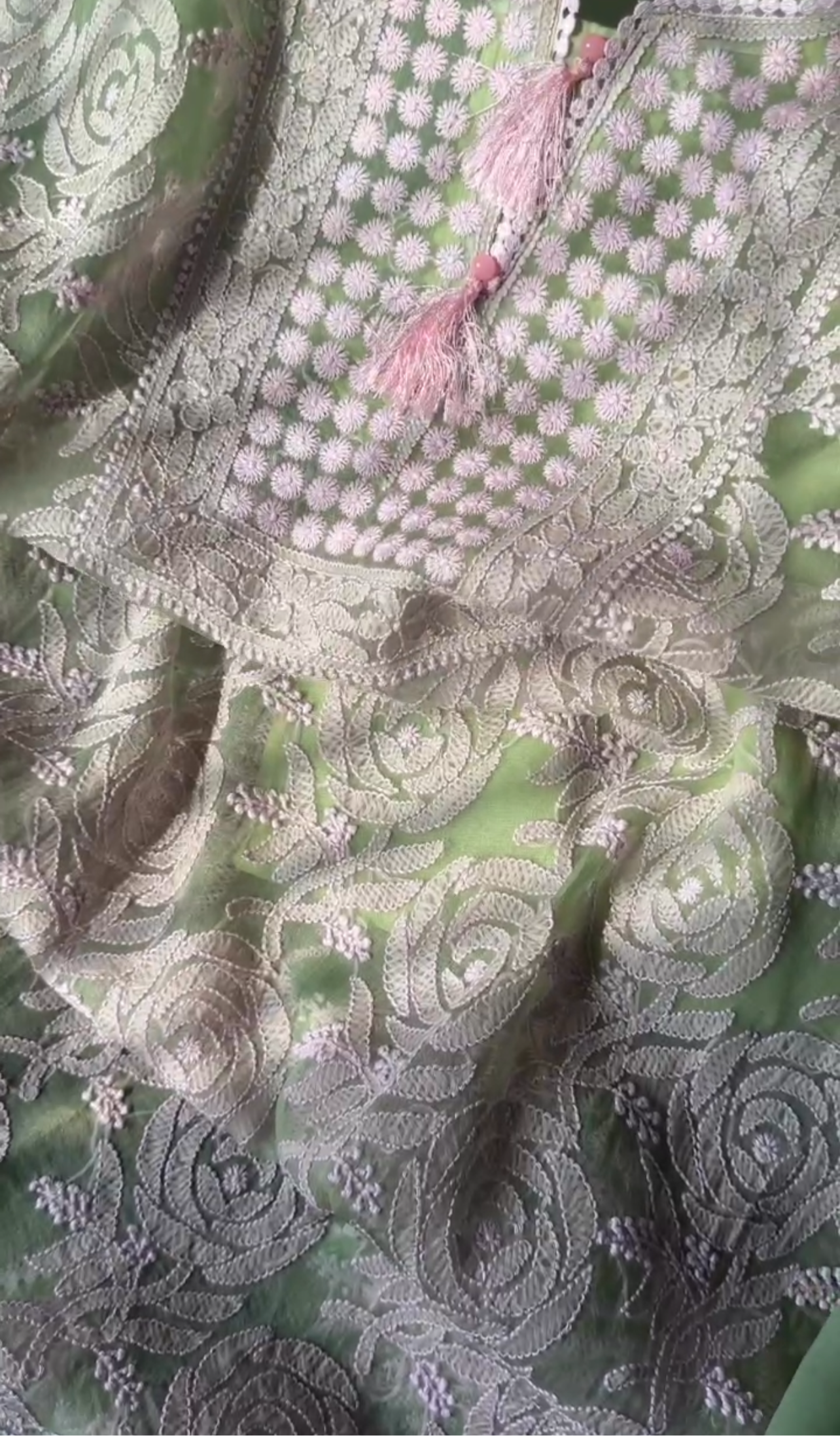 Apple Green Organza Chikan Suit