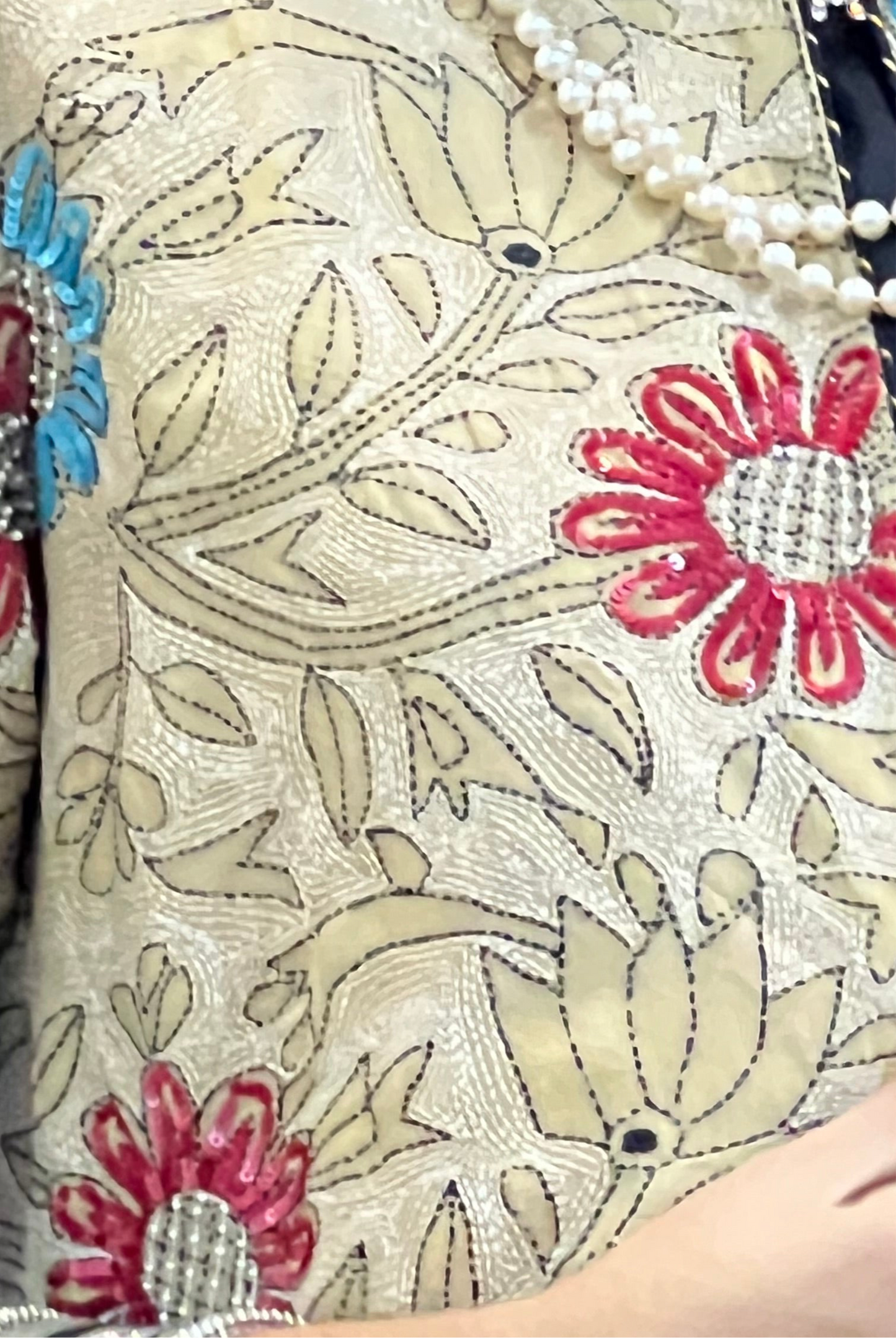Tussar Silk Kantha & Sequins Jacket Set