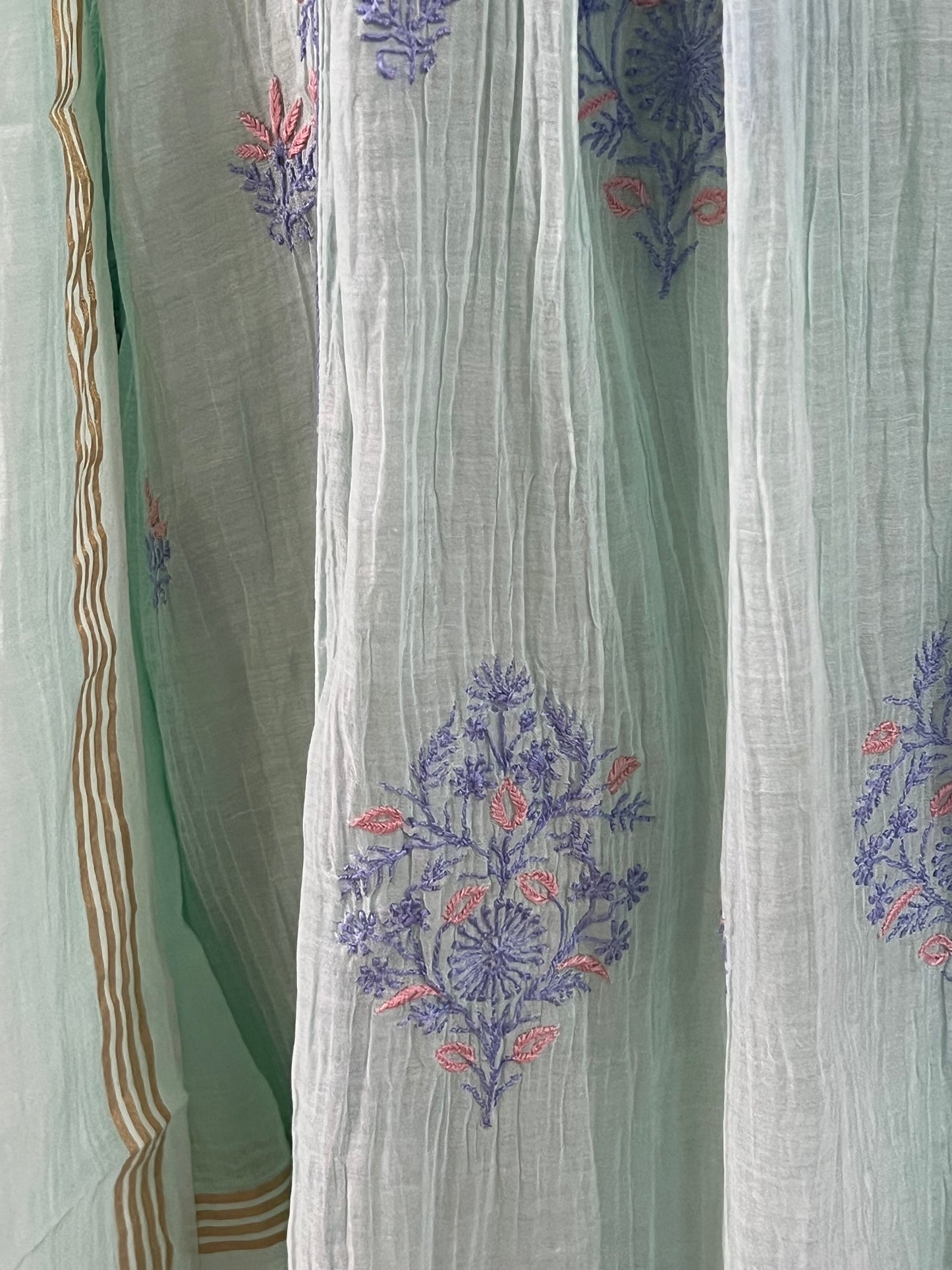 Cool Mint Green Mul Chanderi Peshwaz with Chikankari