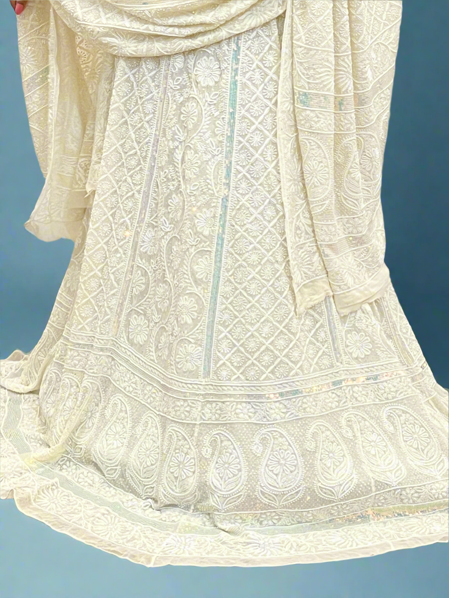 Lehenga Set with 2 Taar Chikankari and Embellishments