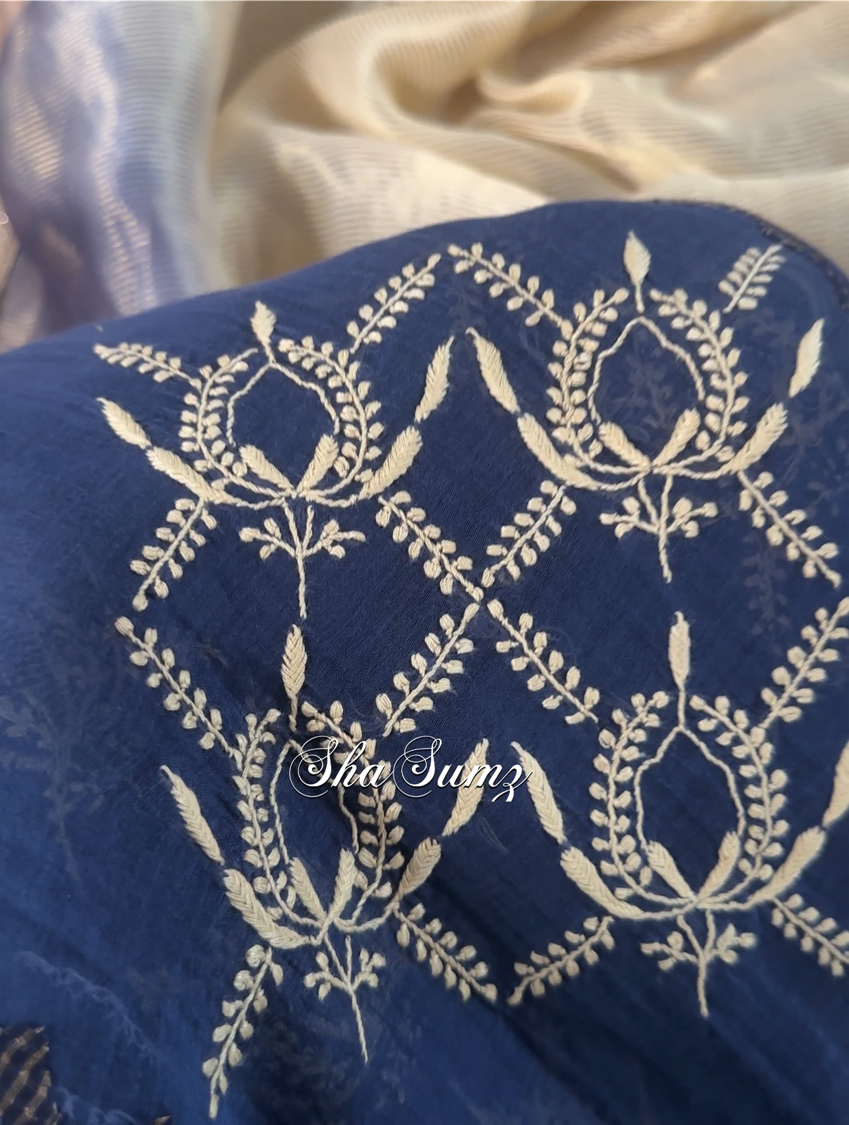 Midnight Blue Mul Chanderi Suit with Chikankari & Appliqué