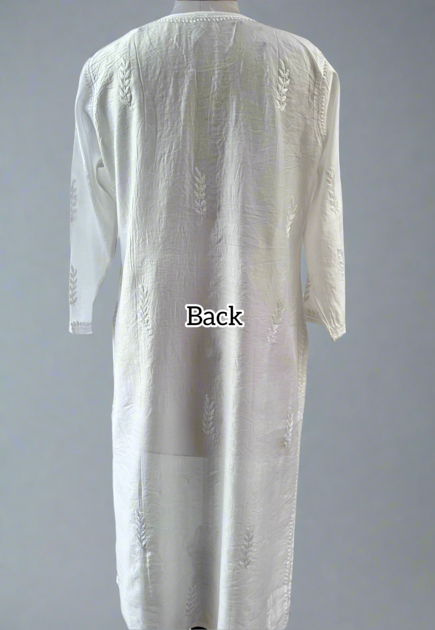 White Cotton Kurti with Chikankari