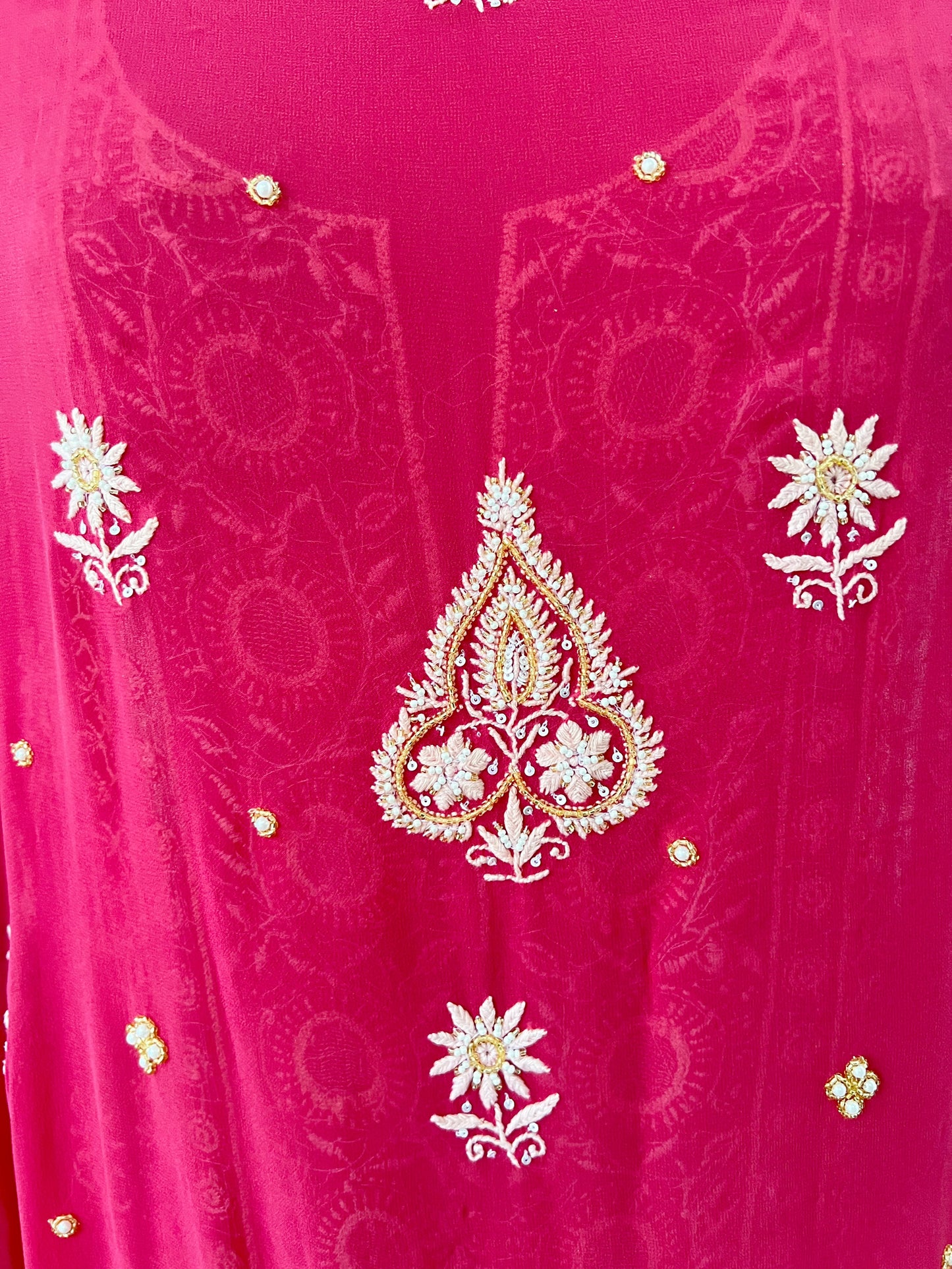 Soft Red Pure Georgette Suit with Chikankari & Embellishments