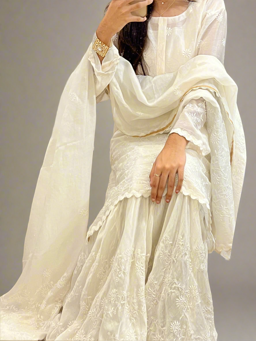 Pure Chanderi Silk Lucknowi Gharara with Chikankari