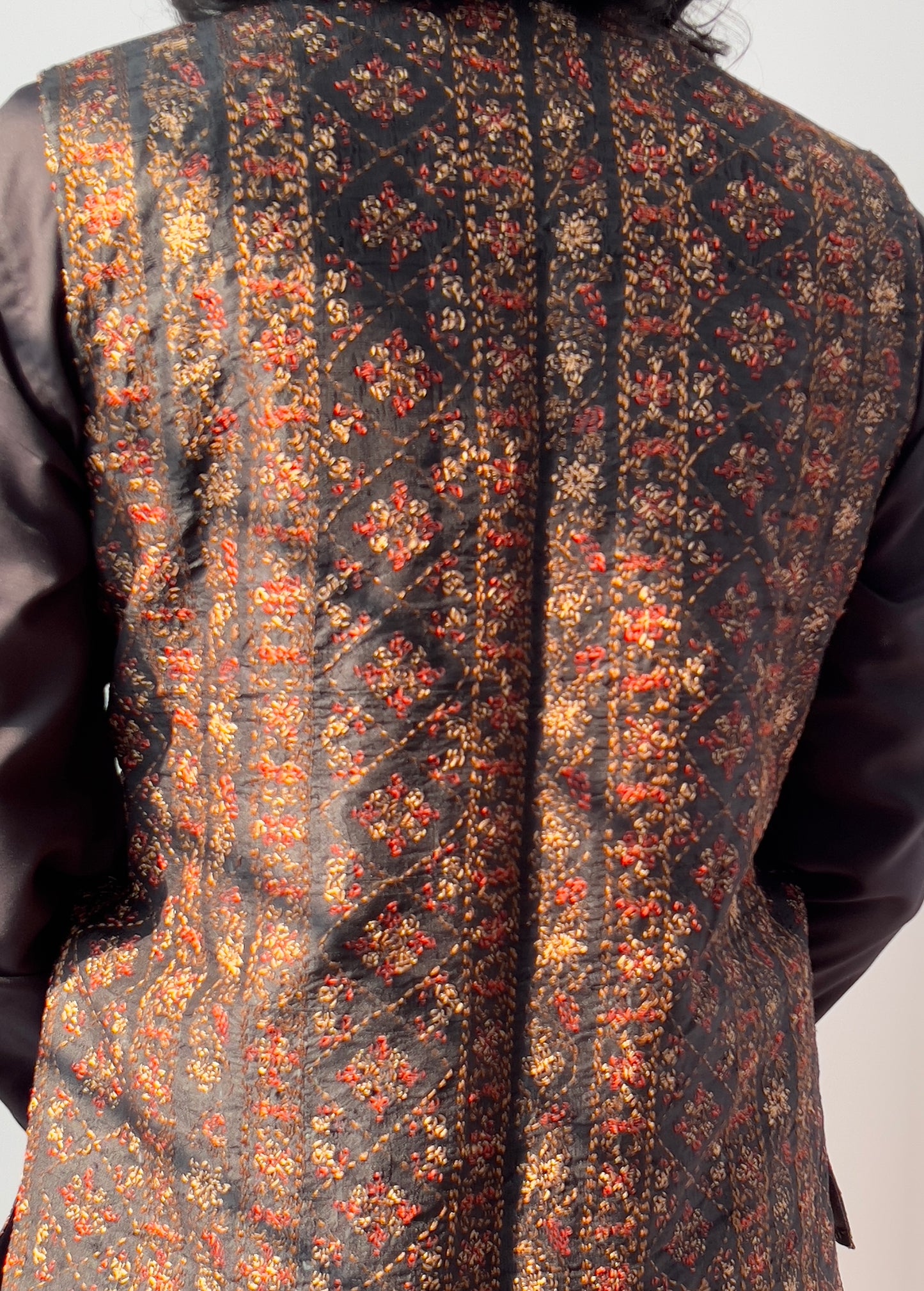 Black Pure Silk Jacket with Tepchi (Chikankari Stitch)