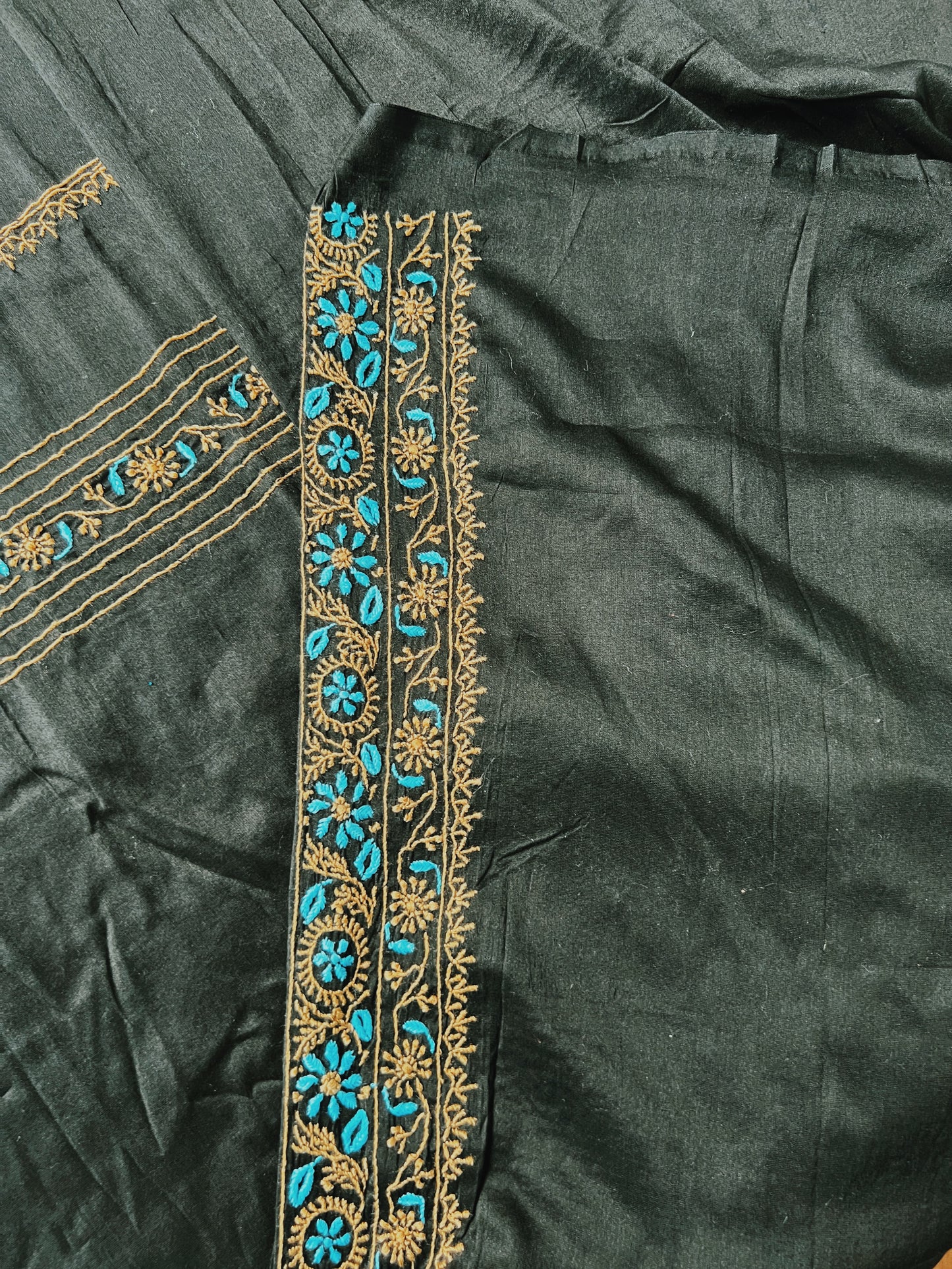 Black Chanderi Kurta with coloured Chikankari