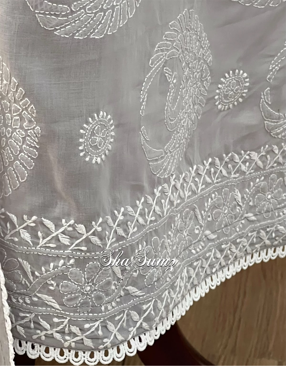 Birds Design on Light Grey Cotton Voile Suit