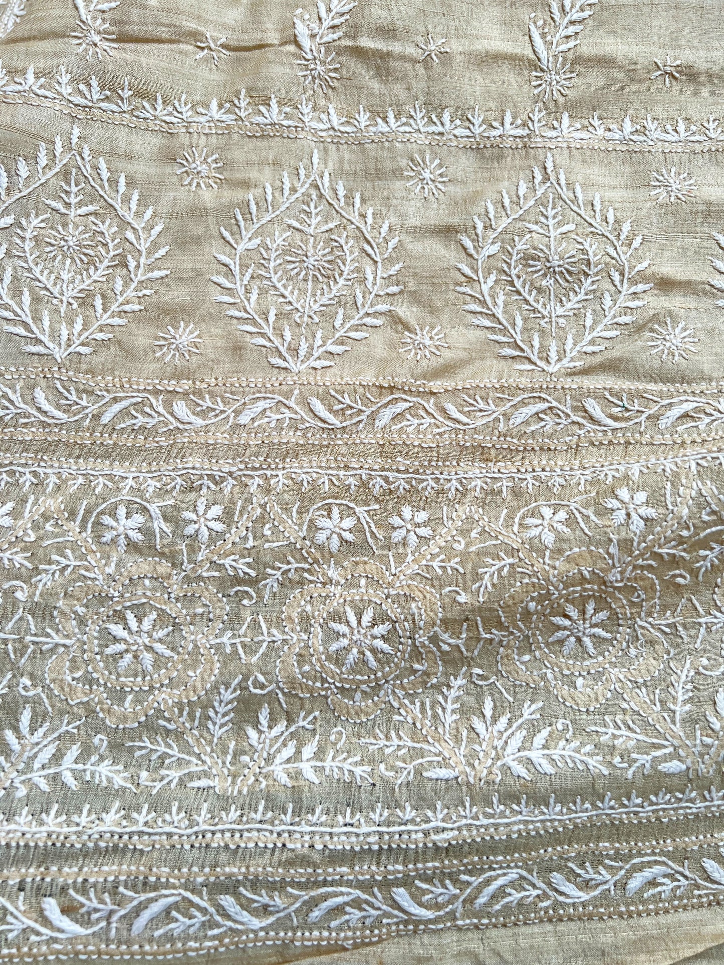 Close up of Pure Tussar Silk Saree With Chikankari