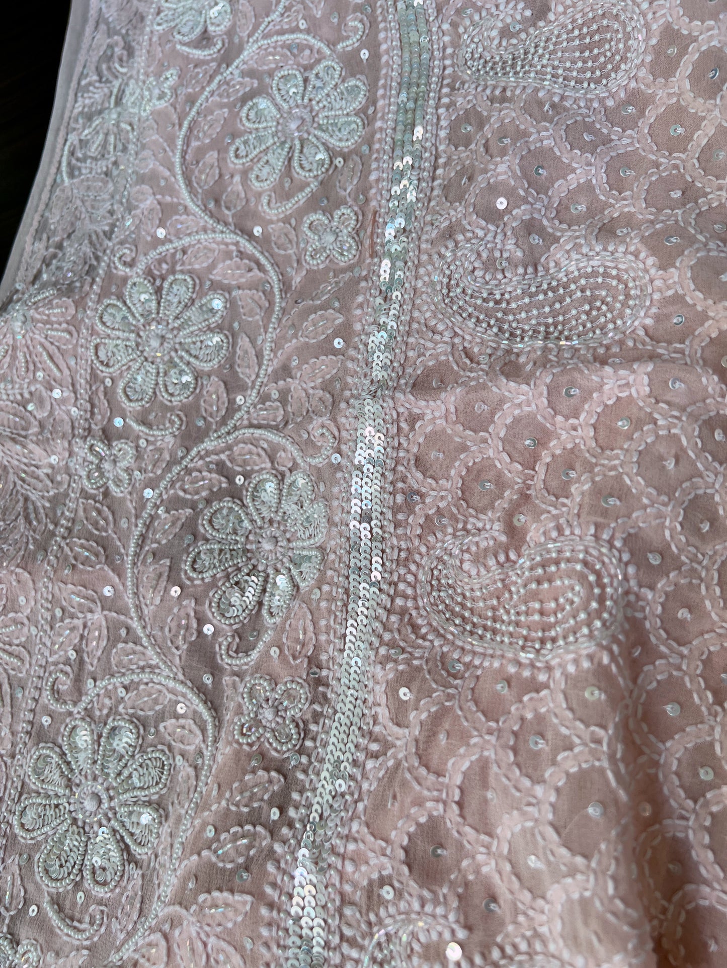 Pastel Pink Chikankari & Embellishments Dupatta