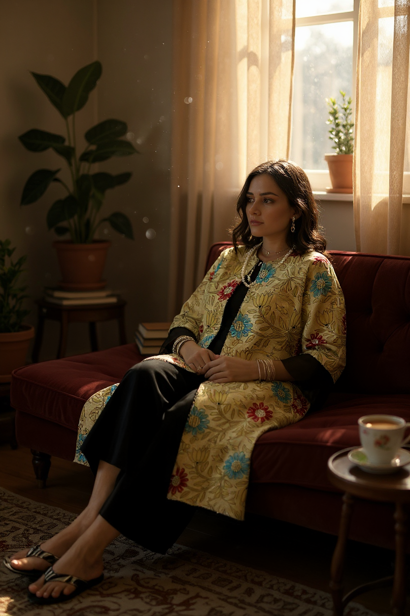 Tussar Silk Kantha & Sequins Jacket Set
