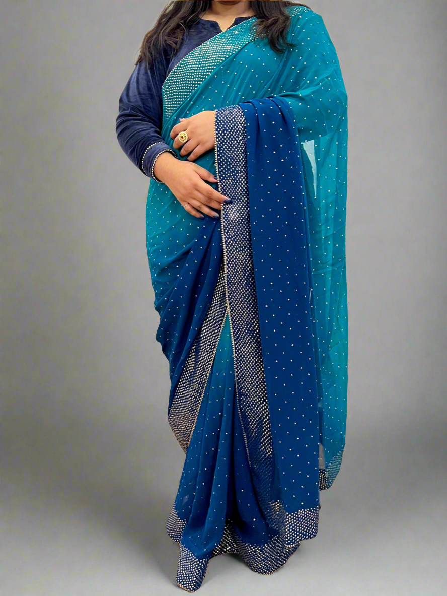 Mukaish Saree in Peacock Blue-Green