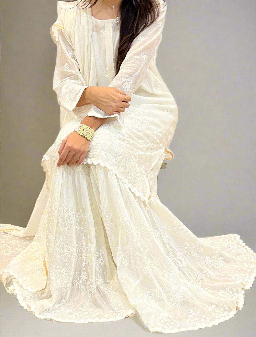 Pure Chanderi Silk Lucknowi Gharara with Chikankari