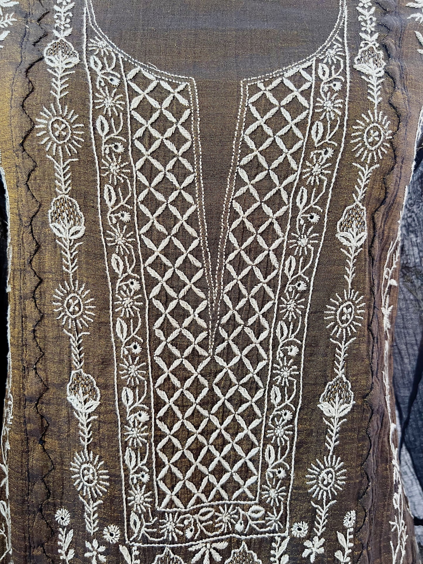Black Golden Tissue Chanderi Silk with Chikankari, Appliqué & Haath Jaali