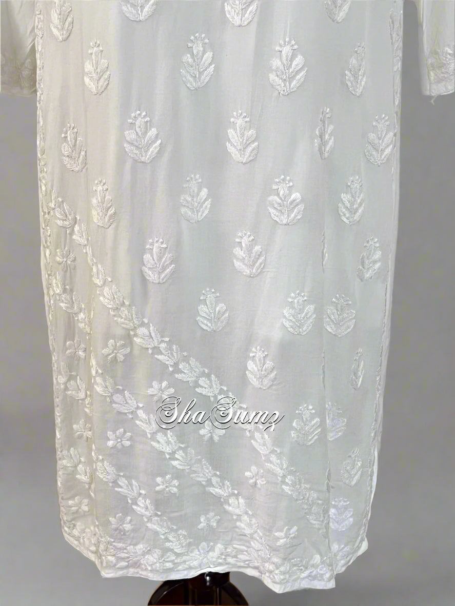White Cotton Kurti with Chikankari