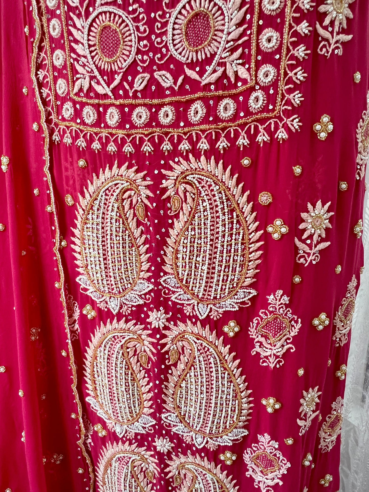 Soft Red Pure Georgette Suit with Chikankari & Embellishments