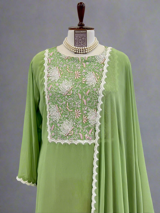Sage Green Chikankari & Embellishments Suit Set