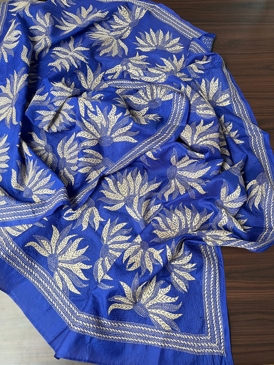 Royal Blue Silk Kantha Dupatta