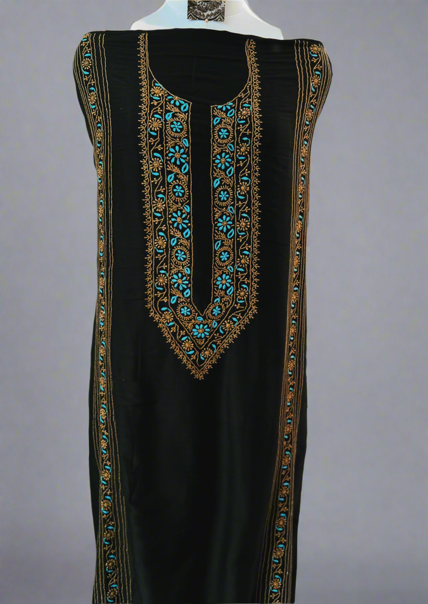 Black Chanderi Kurta with coloured Chikankari