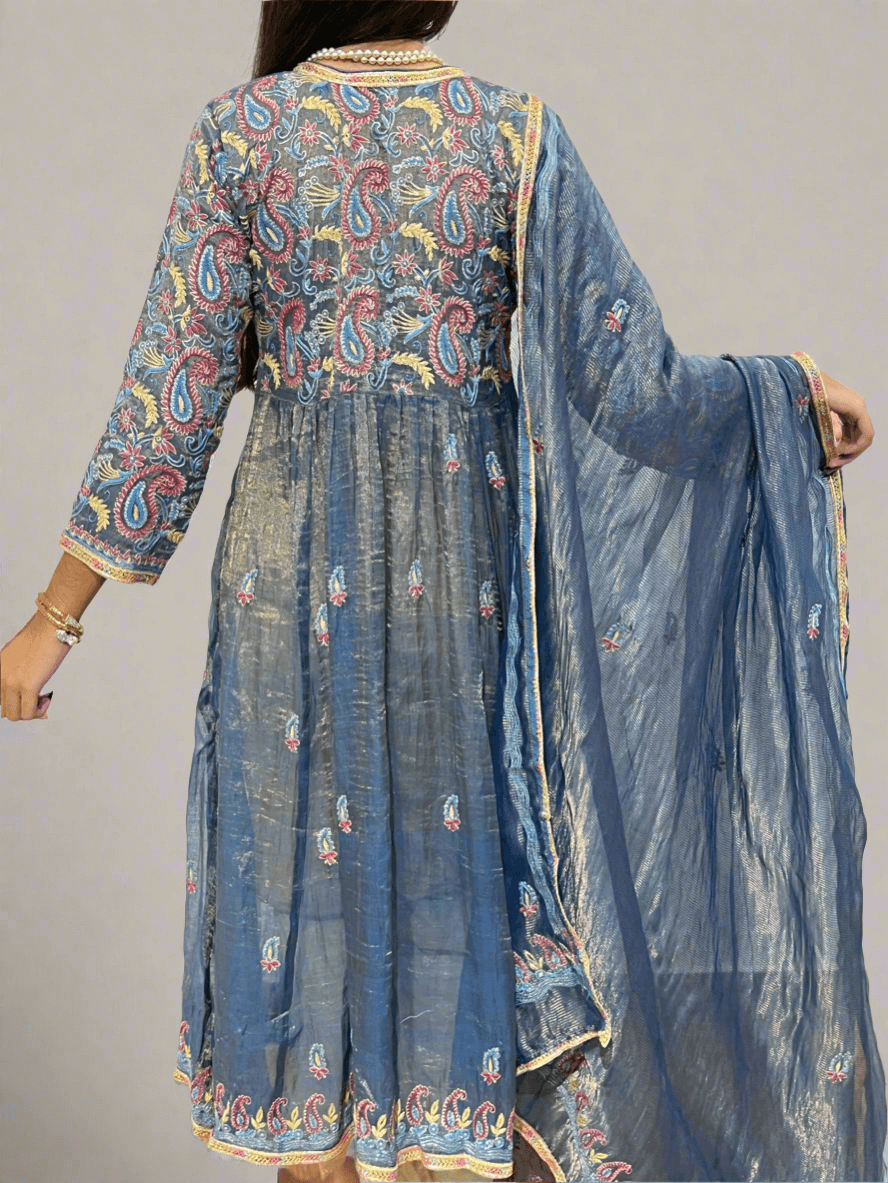 Persian Blue Tissue Chanderi Peshwaz