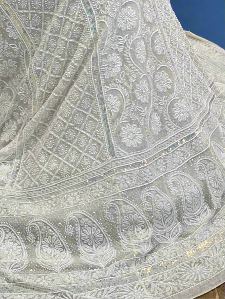 Lehenga Set with 2 Taar Chikankari and Embellishments