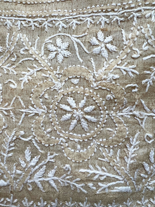 Close up of Pure Tussar Silk Saree With Chikankari