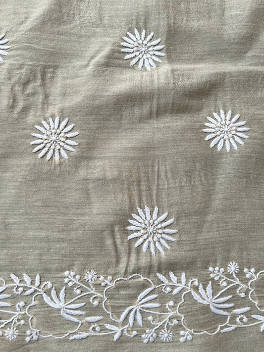 Munga Silk Blouse Fabric with Chikankari