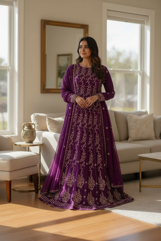 Pure Georgette Anarkali – Hand-Embroidered Mukaish