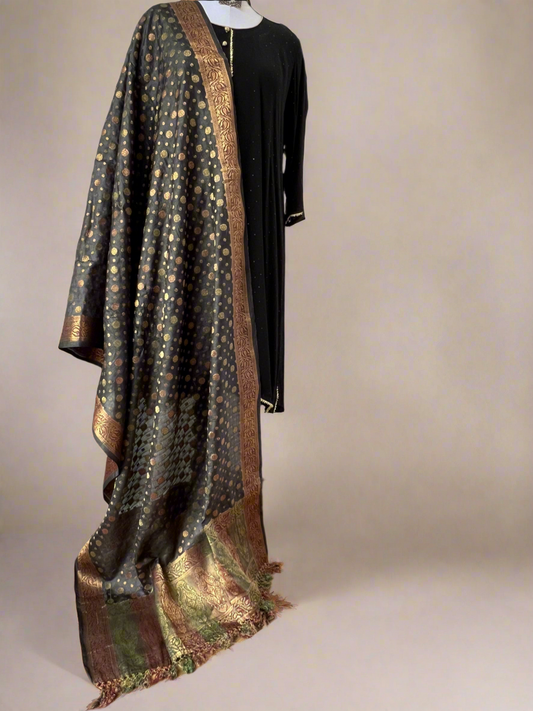 Black Banarsi Tussar Silk Dupatta