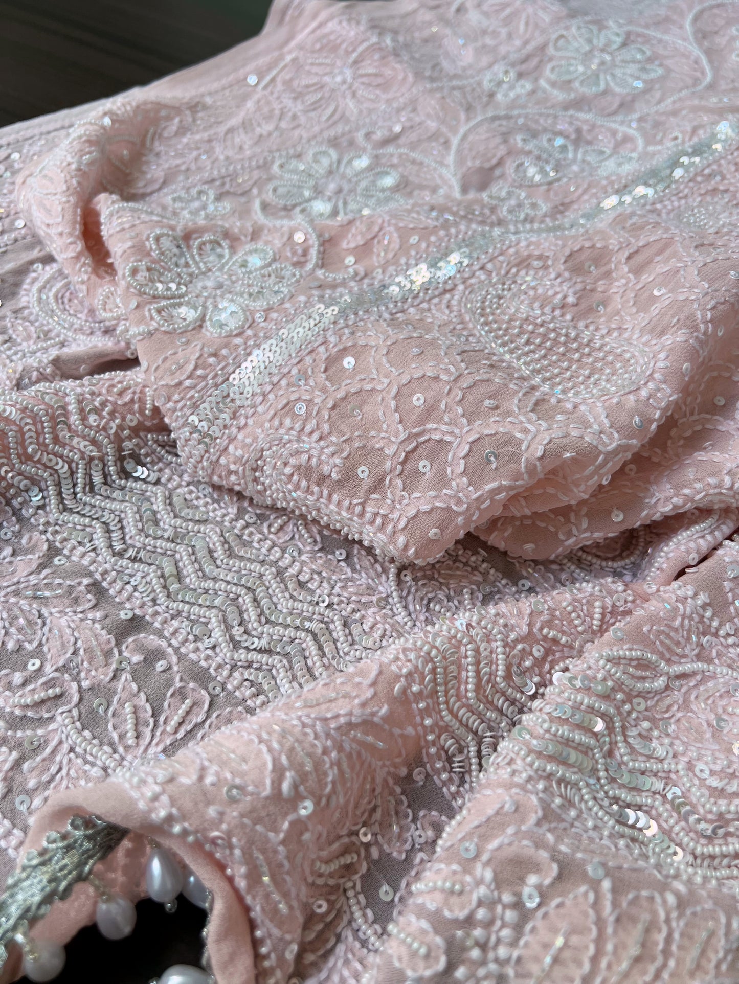 Pastel Pink Chikankari & Embellishments Dupatta