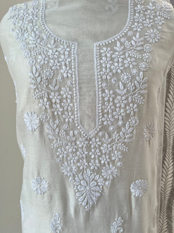 Premium unstitched Chanderi Kurti with handcrafted Chikankari embroidery, fully customizable and dyeable in any color – perfect for elegant ethnic fashion by ShaSumz.