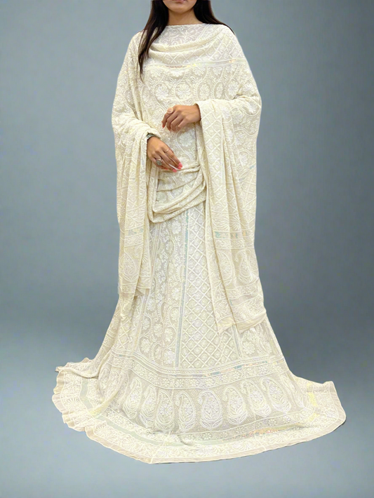Lehenga Set with 2 Taar Chikankari and Embellishments