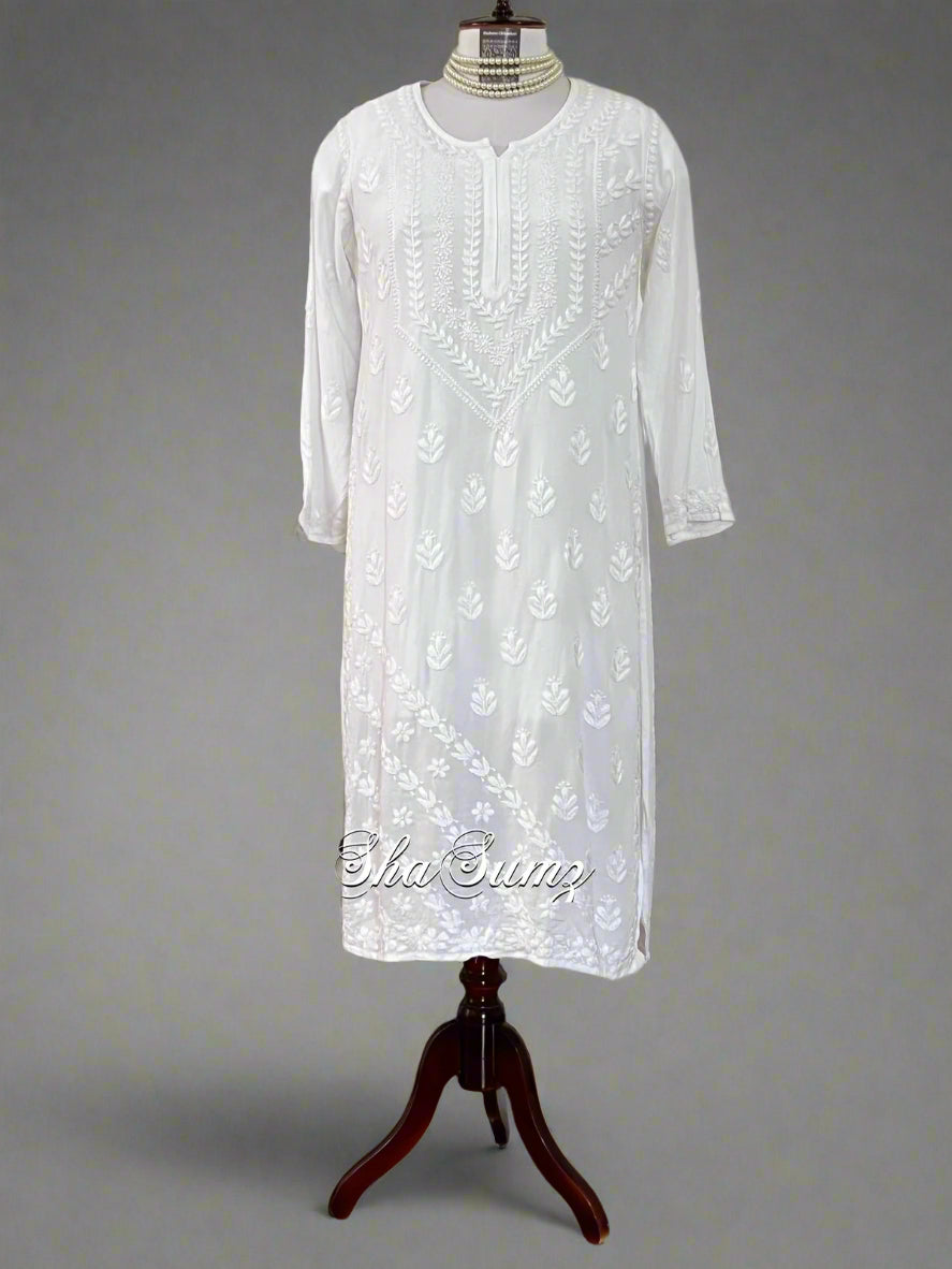 White Cotton Kurti with Chikankari
