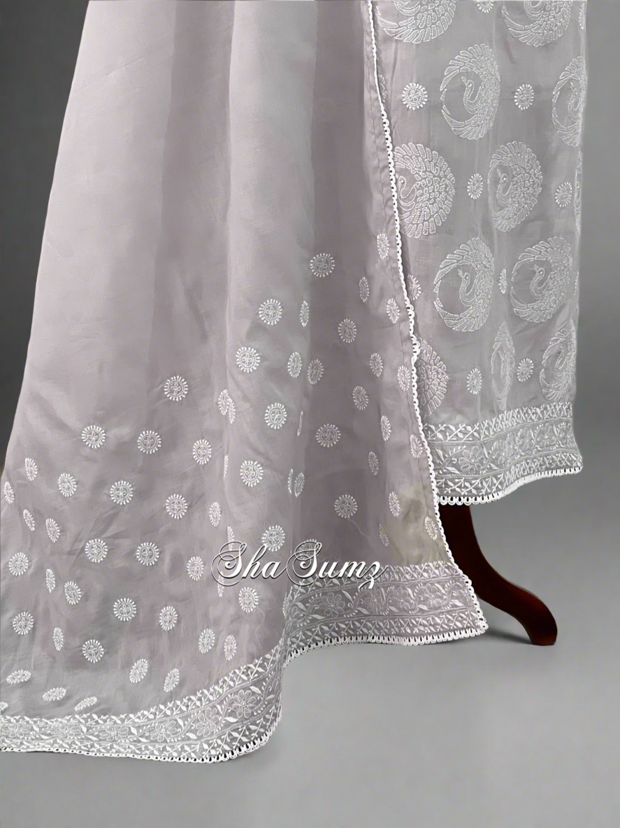 Birds Design on Light Grey Cotton Voile Suit