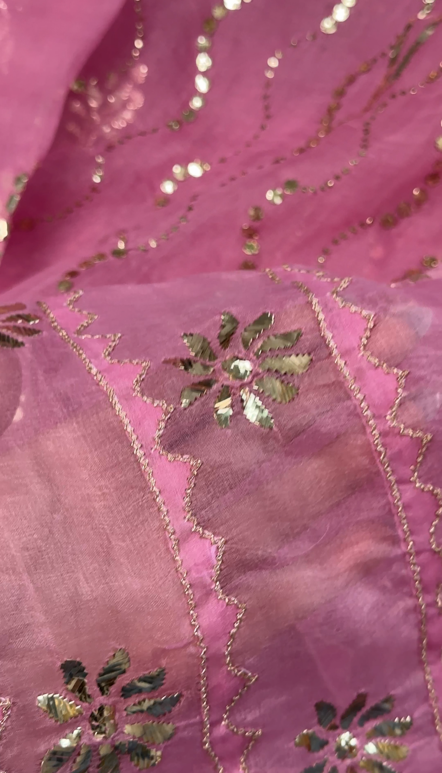 Sleeve of Pink Organza Suit with Mukaish