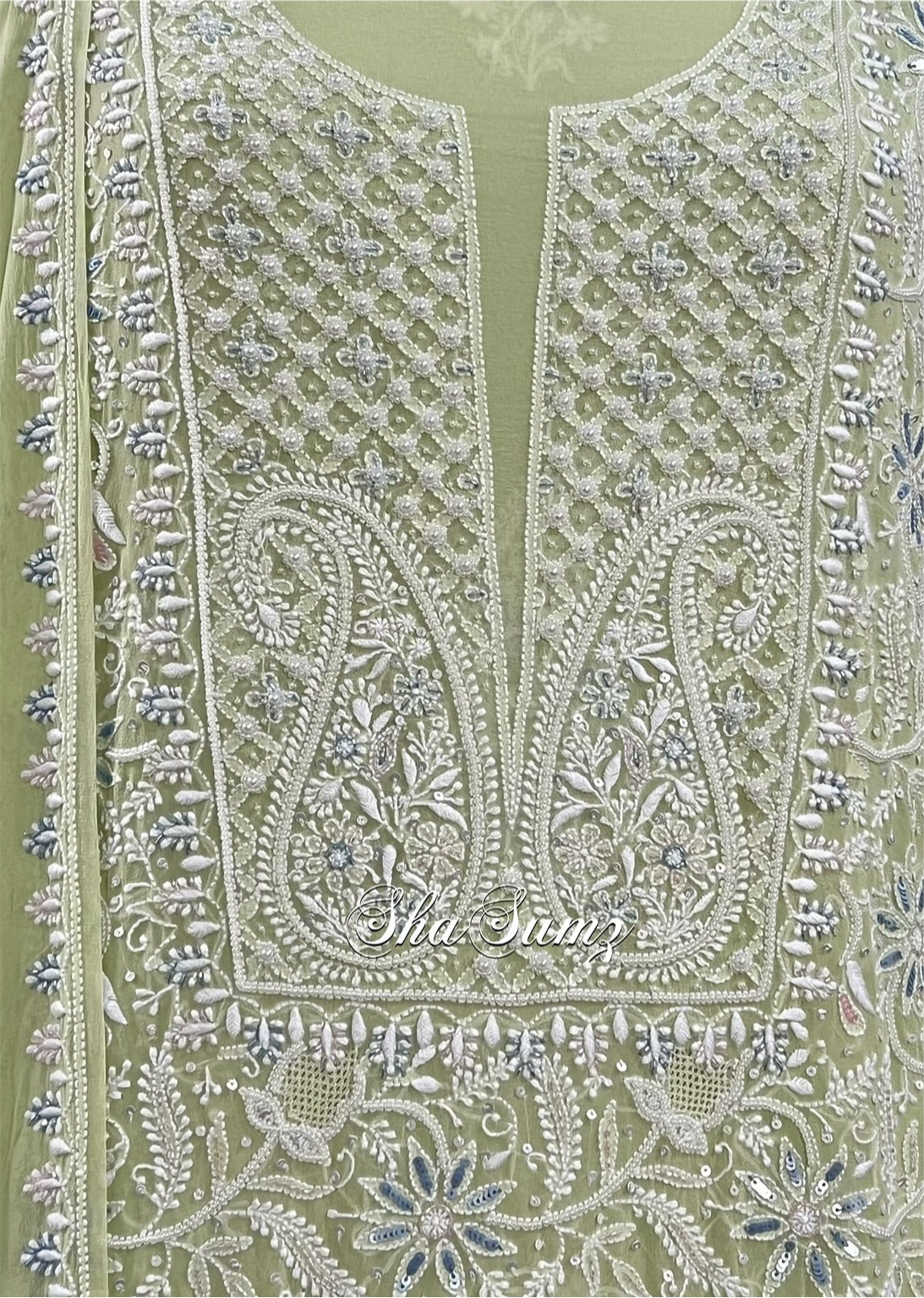 Pista Green Chikankari & Pearls Suit