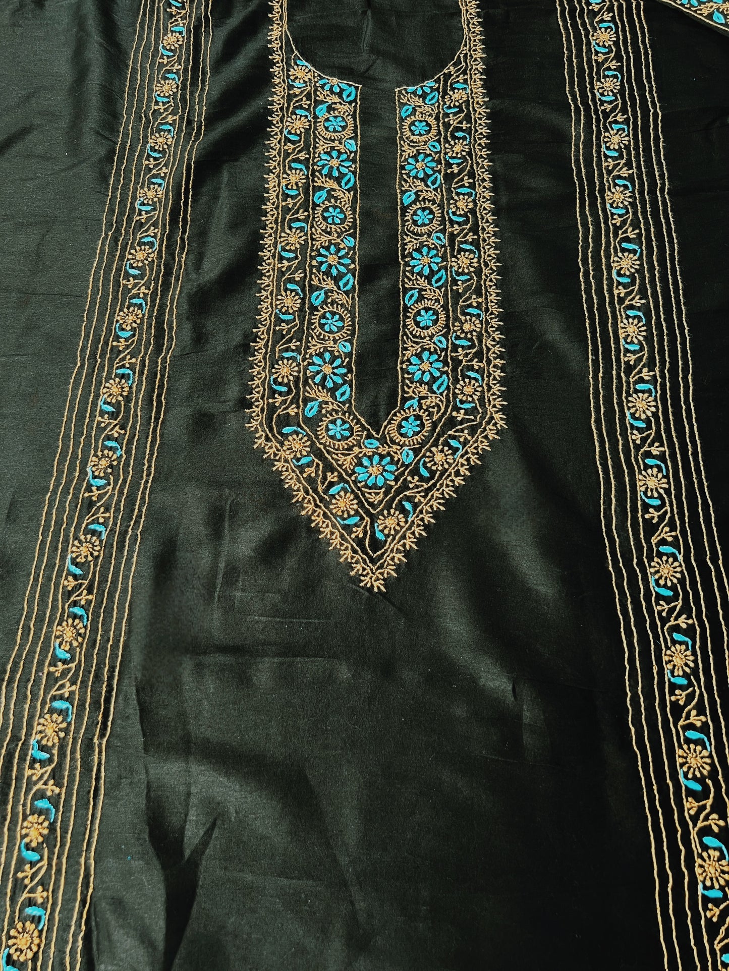 Black Chanderi Kurta with coloured Chikankari