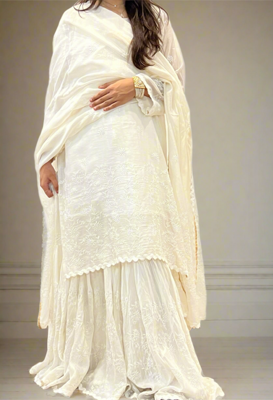 Pure Chanderi Silk Lucknowi Gharara with Chikankari