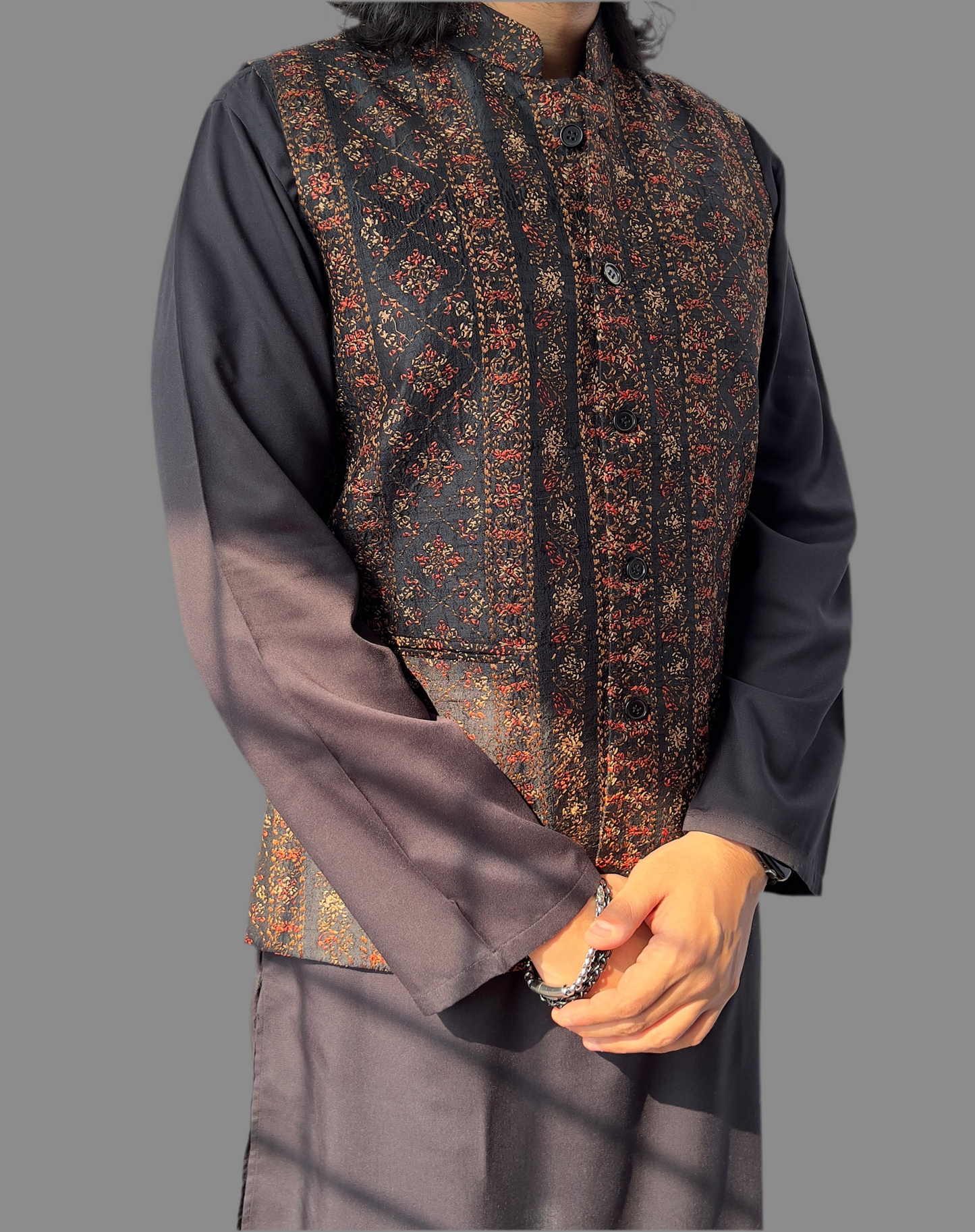 Black Silk Jackets with Resham Thread Tepchi for Men